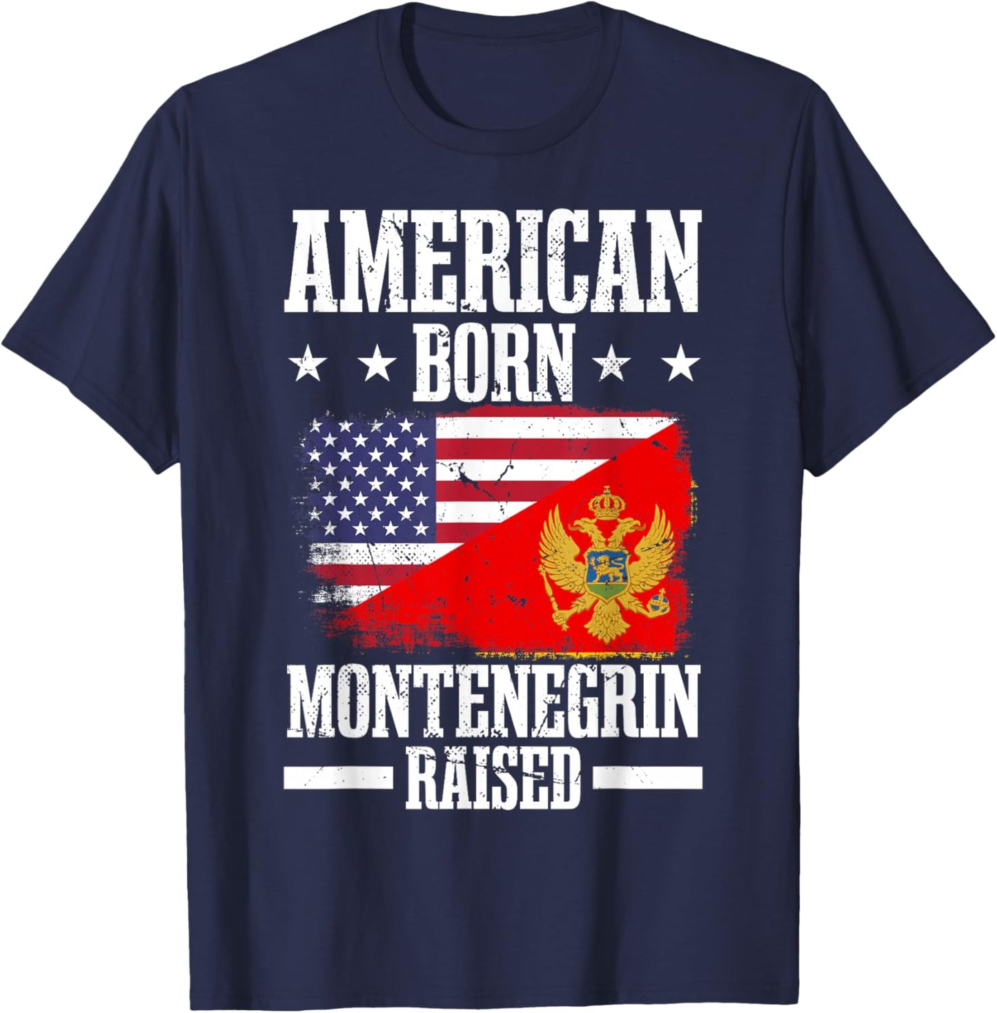 Montenegro Half American Flag Montenegrin Roots T-Shirt - T-Shirt | Navy