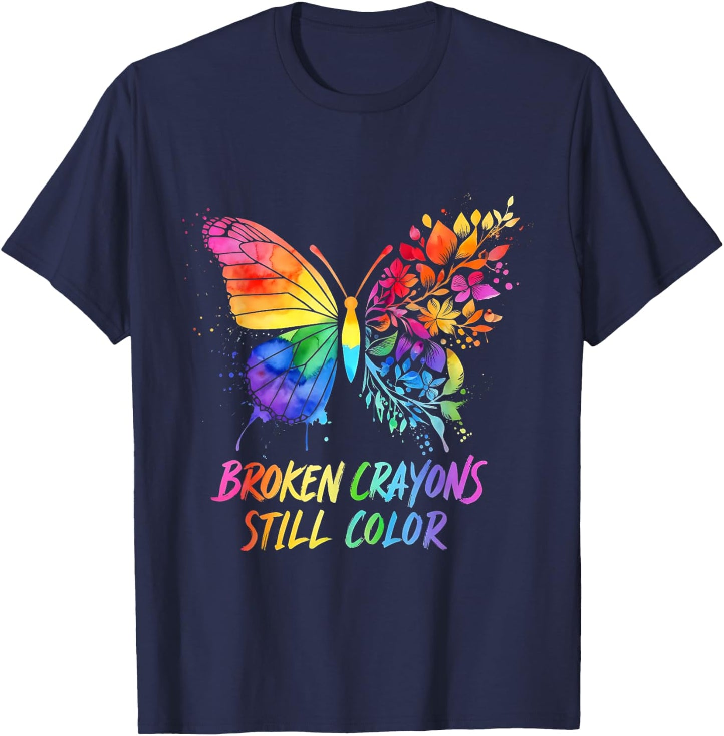 Broken Crayons Still Color Unique Minds Shine Autism T-Shirt - T-Shirt | Navy