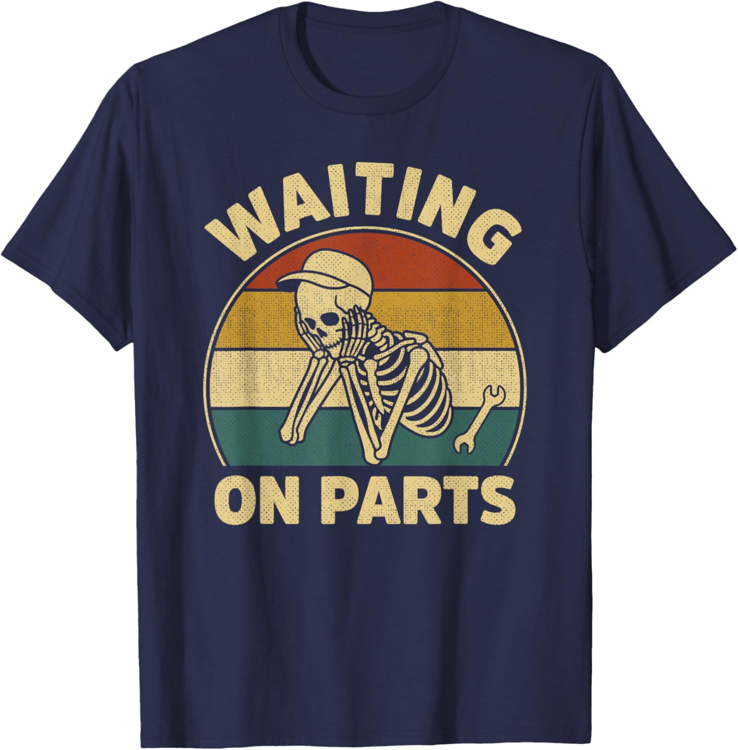 Waiting On Parts Vintage Skeleton Auto Mechanic Technician T-Shirt - T-Shirt | Navy