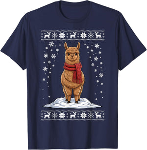 Alpaca Ugly Christmas T-Shirt - T-Shirt | Navy