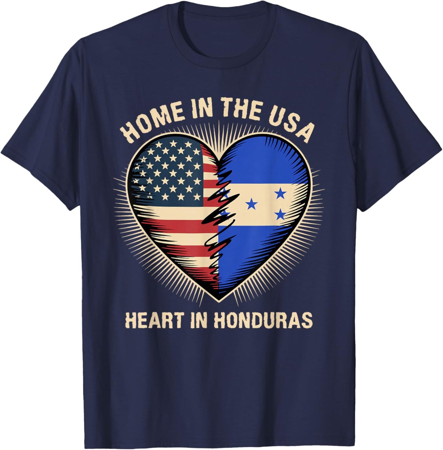 Home in The USA Heart in Honduran American Honduras T-Shirt - T-Shirt | Navy