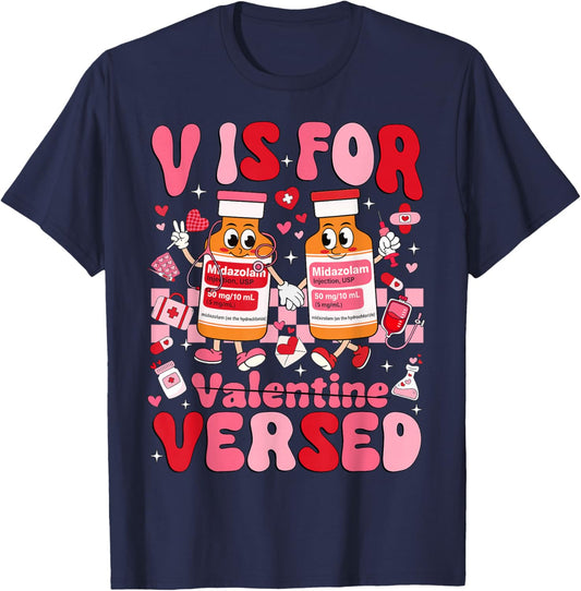 V is for Versed Valentine Nurse Pacu CRNA ICU ER Nurse Women T-Shirt - T-Shirt | Navy
