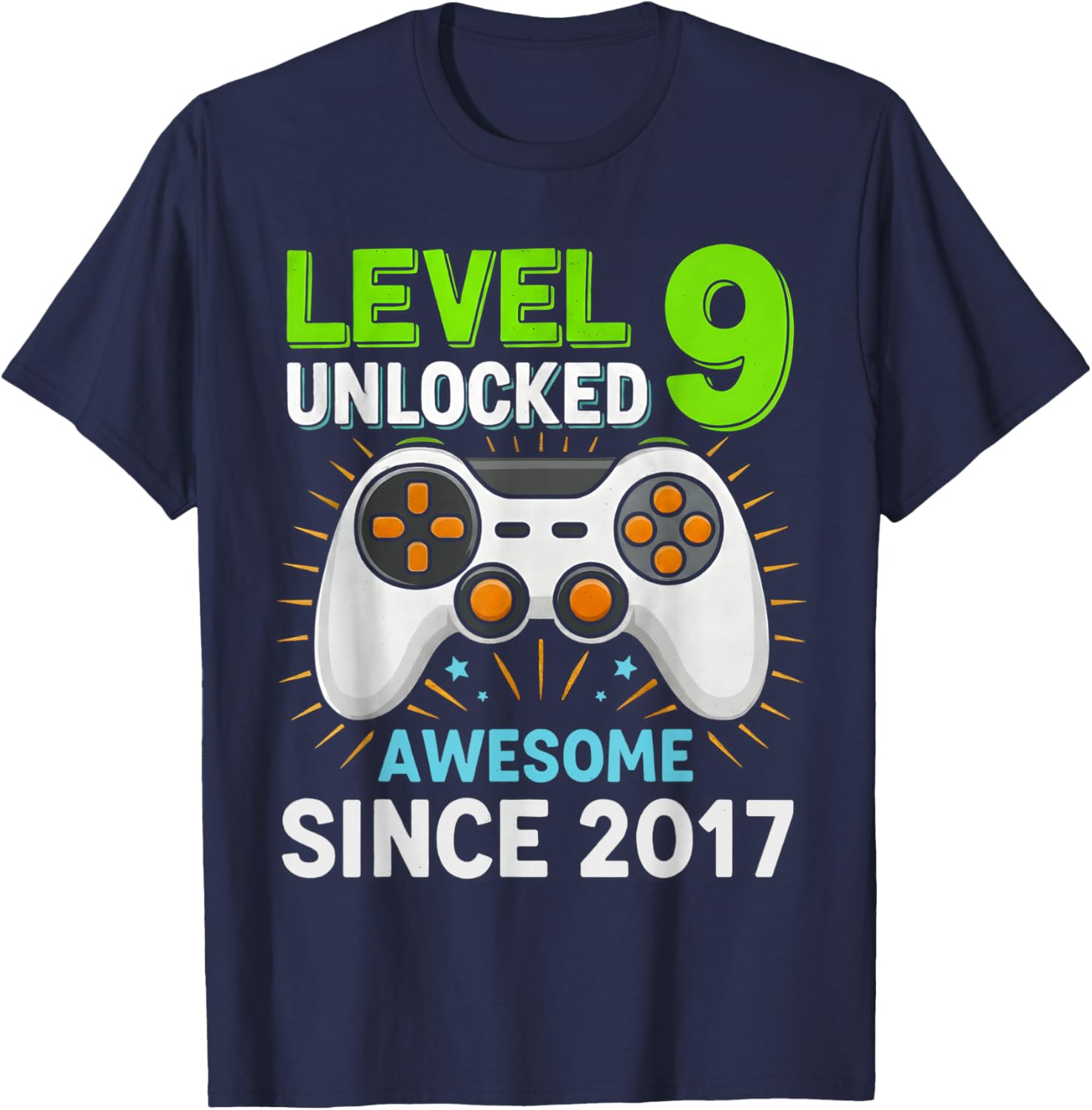Level 9 Unlocked Awesome Since 2017 Gaming Birthday 9th Boys T-Shirt - T-Shirt | Navy