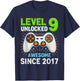 Level 9 Unlocked Awesome Since 2017 Gaming Birthday 9th Boys T-Shirt - T-Shirt | Navy