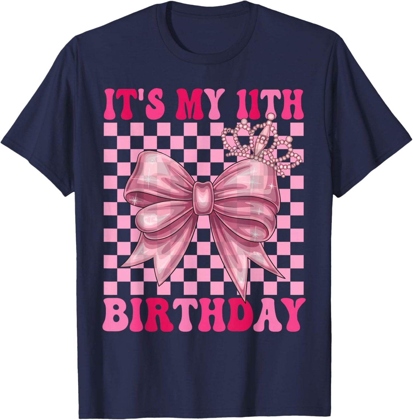 11th Birthday Girl Coquette Bow 11 Year Old Party Girl T-Shirt - T-Shirt | Navy