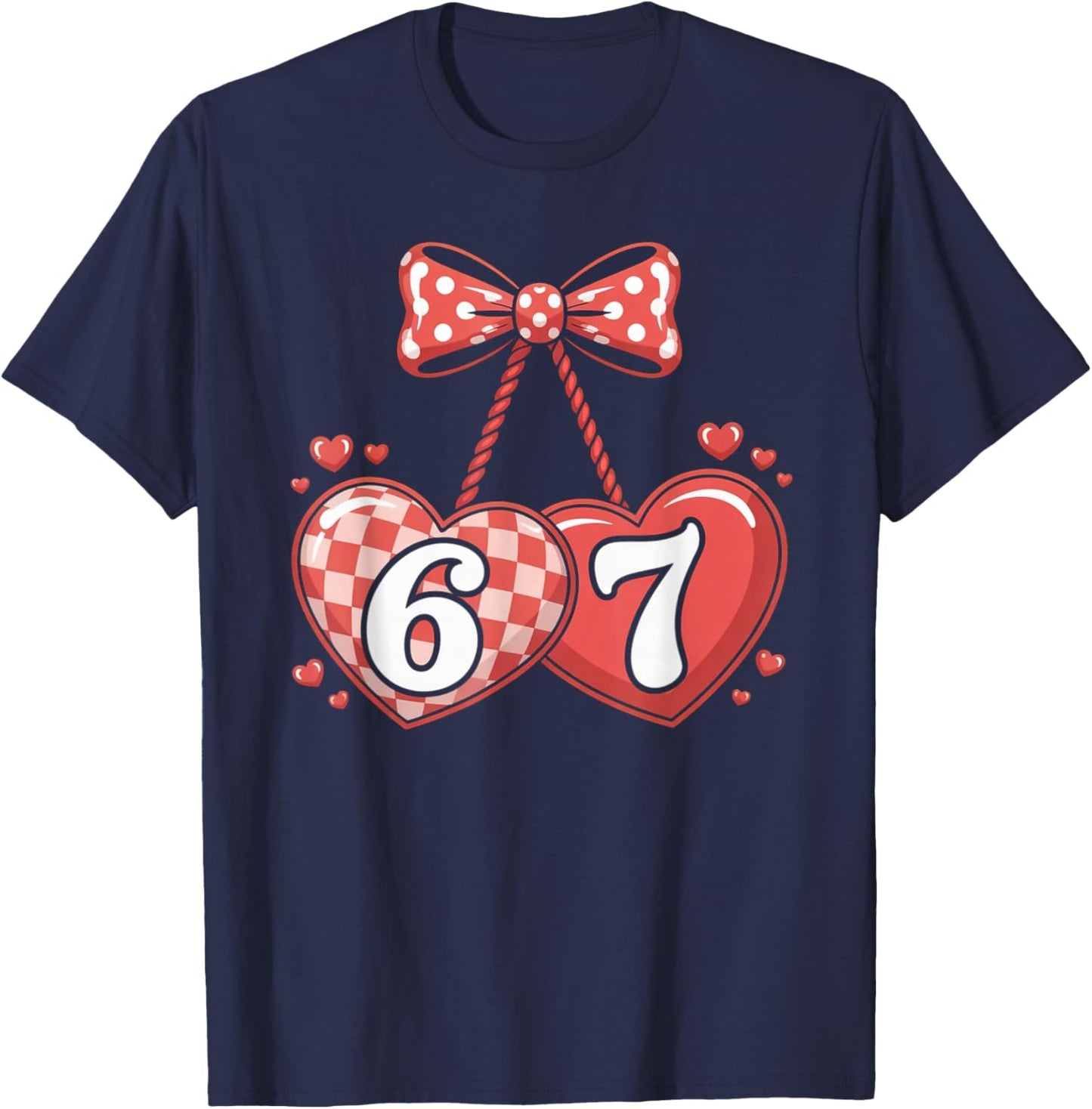 Cute 67 Hearts Number Six Seven Valentines Day Love T-Shirt - T-Shirt | Navy