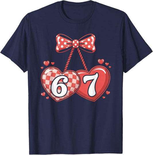 Cute 67 Hearts Number Six Seven Valentines Day Love T-Shirt - T-Shirt | Navy