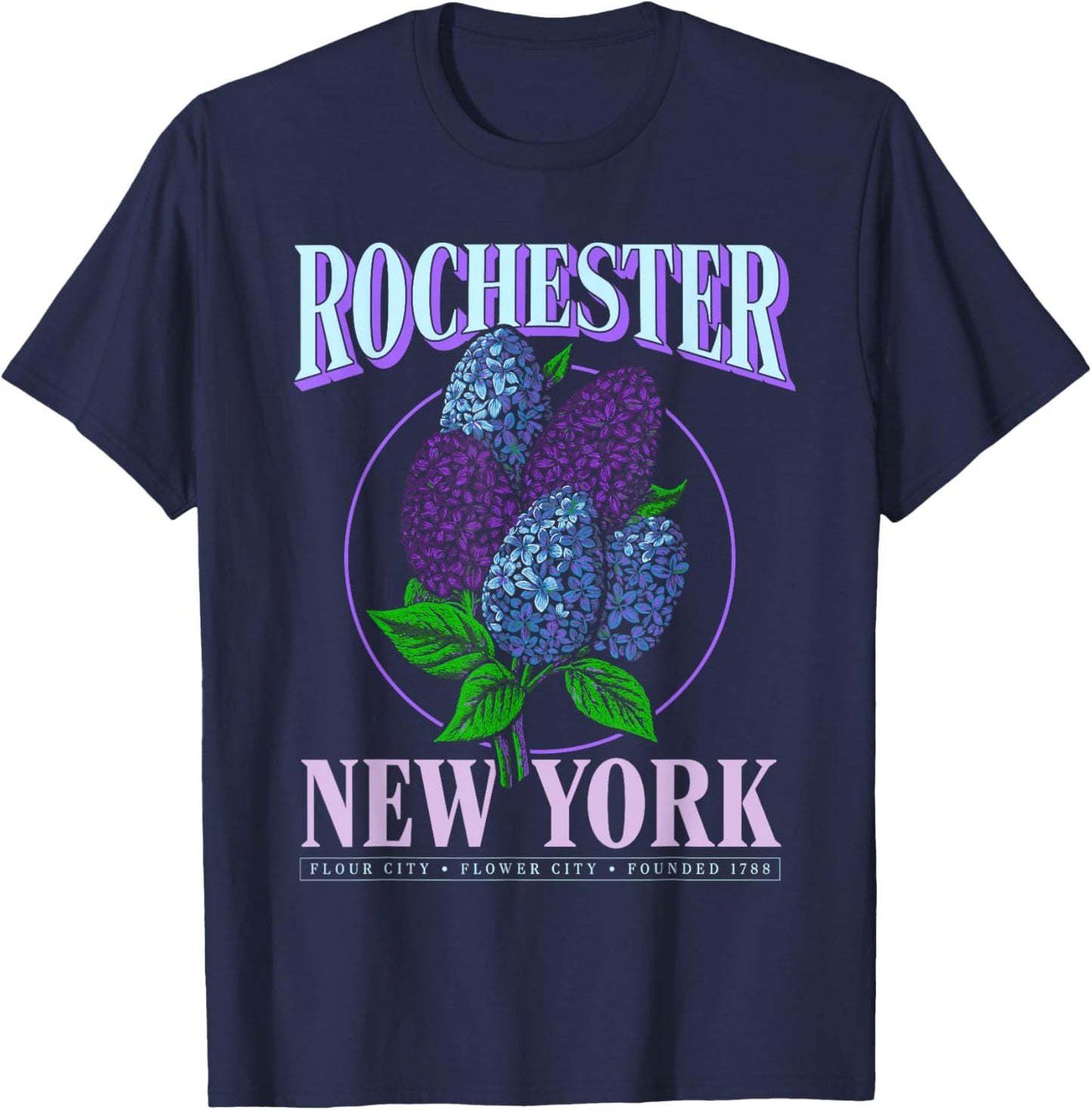 Rochester NY Lilac Apparel – Rochester Flower City T-Shirt - T-Shirt | Navy