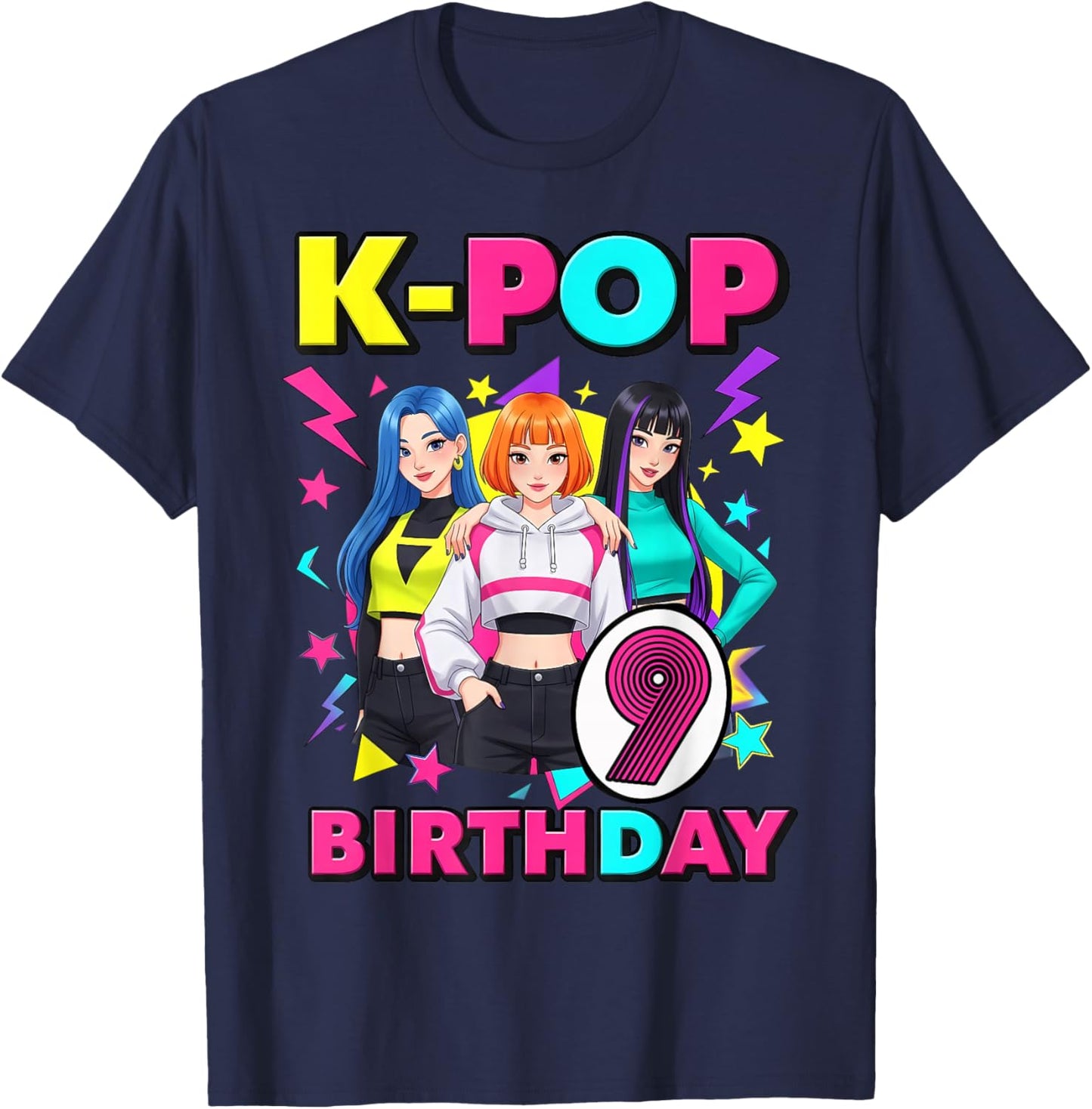 9 Years Old Birthday K Pop Kids 9th Birthday Girls K-pop T-Shirt - T-Shirt | Navy