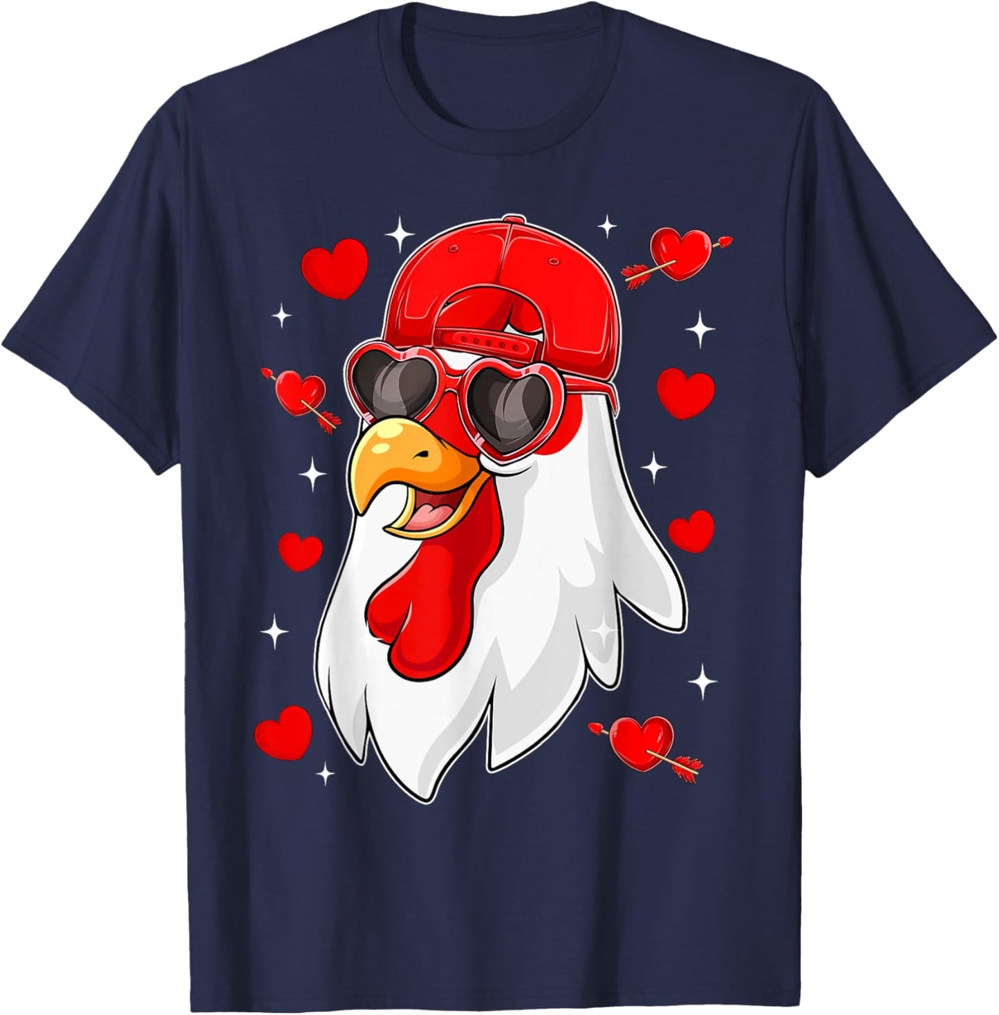 Funny Chicken with Hearts Happy Valentines Boys Men T-Shirt - T-Shirt | Navy
