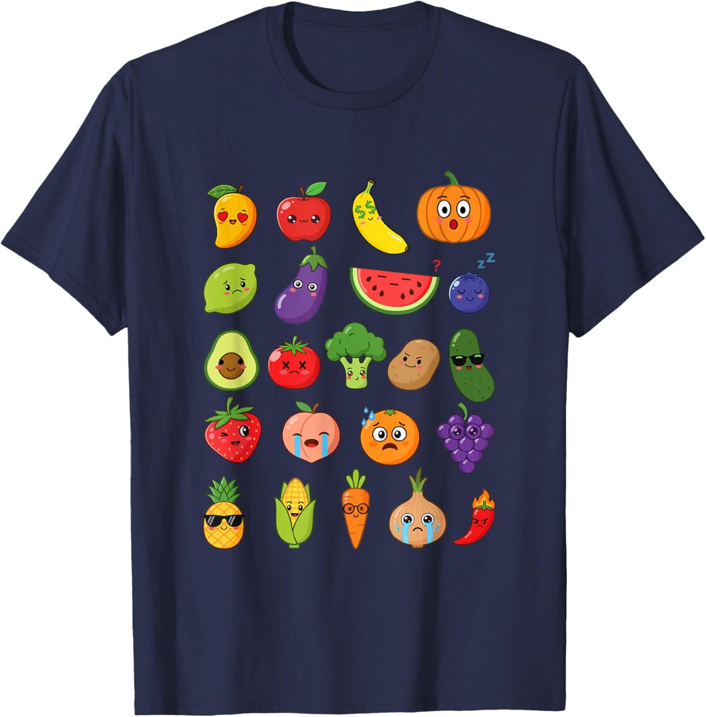Cute Vegetables and Fruits Kids Girls Boys School Teacher T-Shirt - T-Shirt | Navy