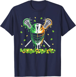 St Patrick’s Day Lacrosse Drip Lax Helmet Sticks Shamrock T-Shirt - T-Shirt | Navy