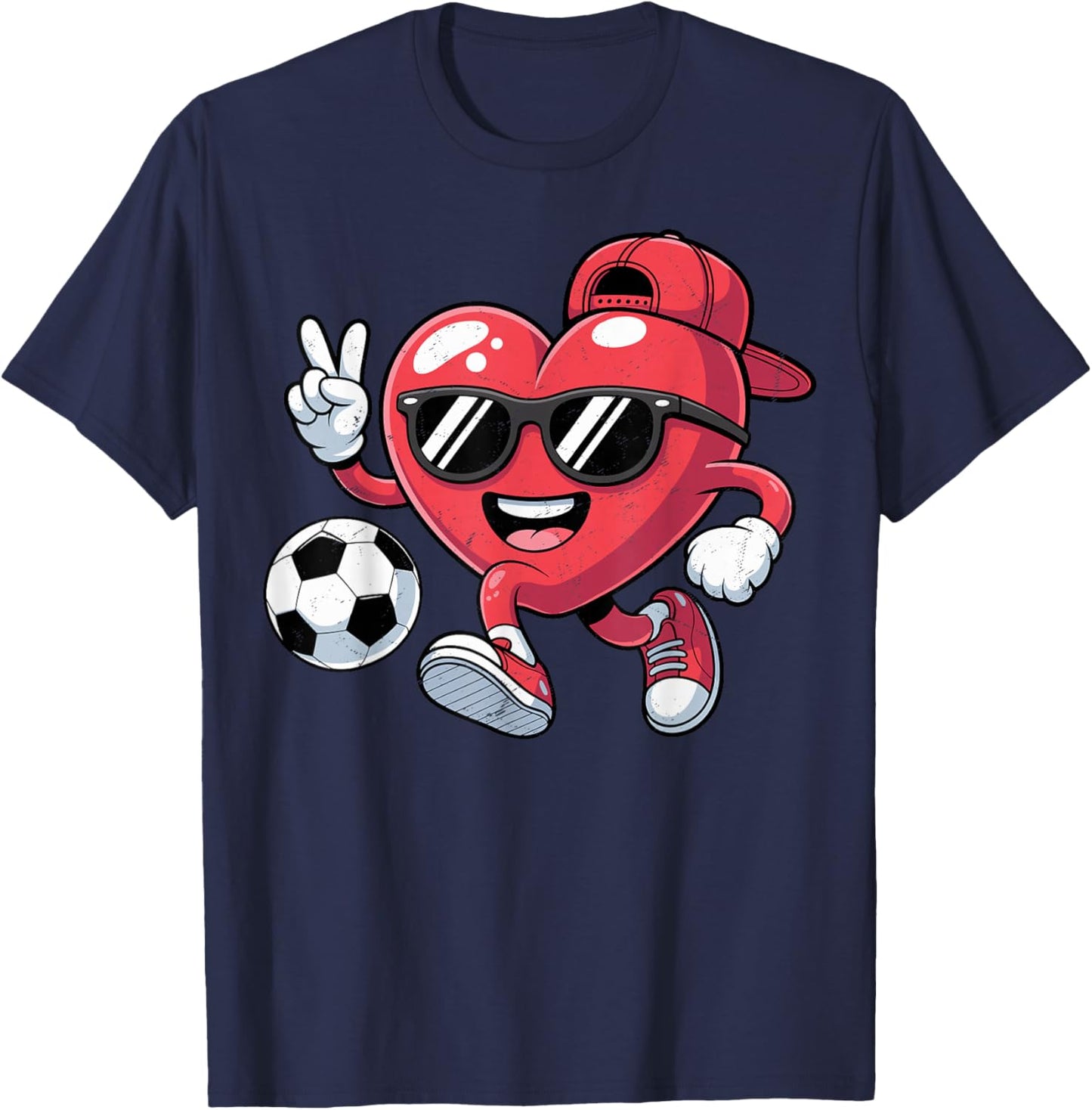Valentines Day Heart Playing Soccer Boys Men Kids T-Shirt - T-Shirt | Navy