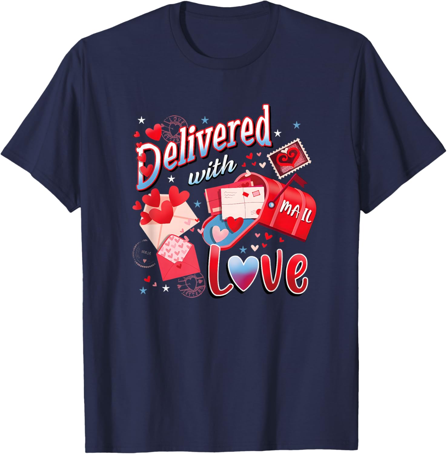 Delivered with Love Valentines Mail Carrier Postal Worker T-Shirt - T-Shirt | Navy