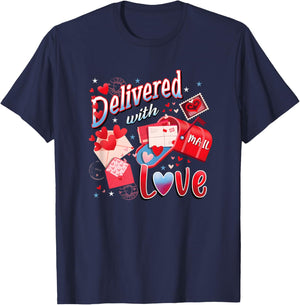 Delivered with Love Valentines Mail Carrier Postal Worker T-Shirt - T-Shirt | Navy