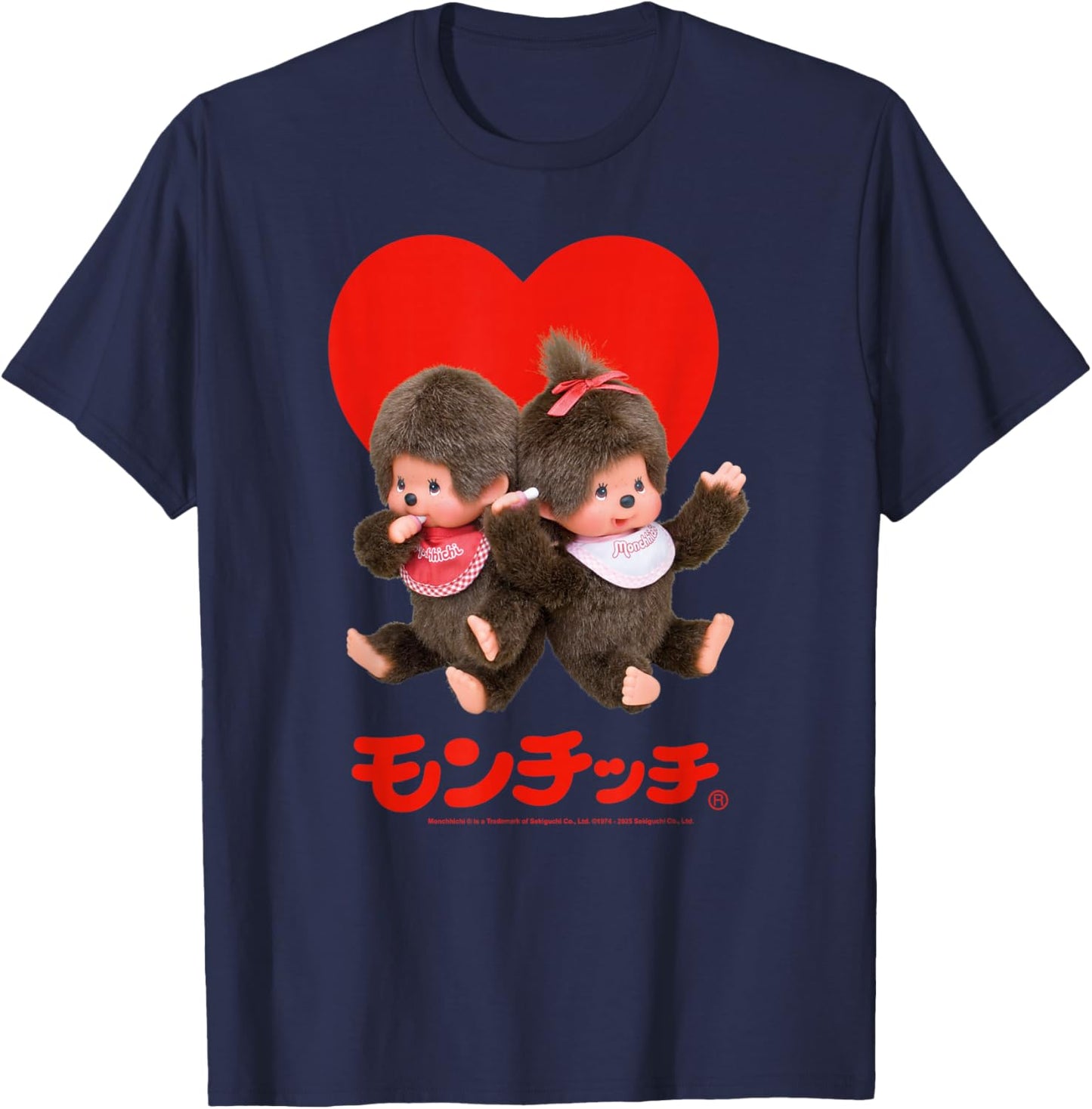 Monchhichi Valentine's Day Cute Little Fluffy Duo T-Shirt - T-Shirt | Navy