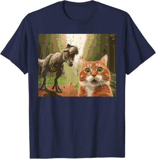 Cat Dinosaur Trex Selfie Funny Meme Humor Boys Girls Kids T-Shirt - T-Shirt | Navy