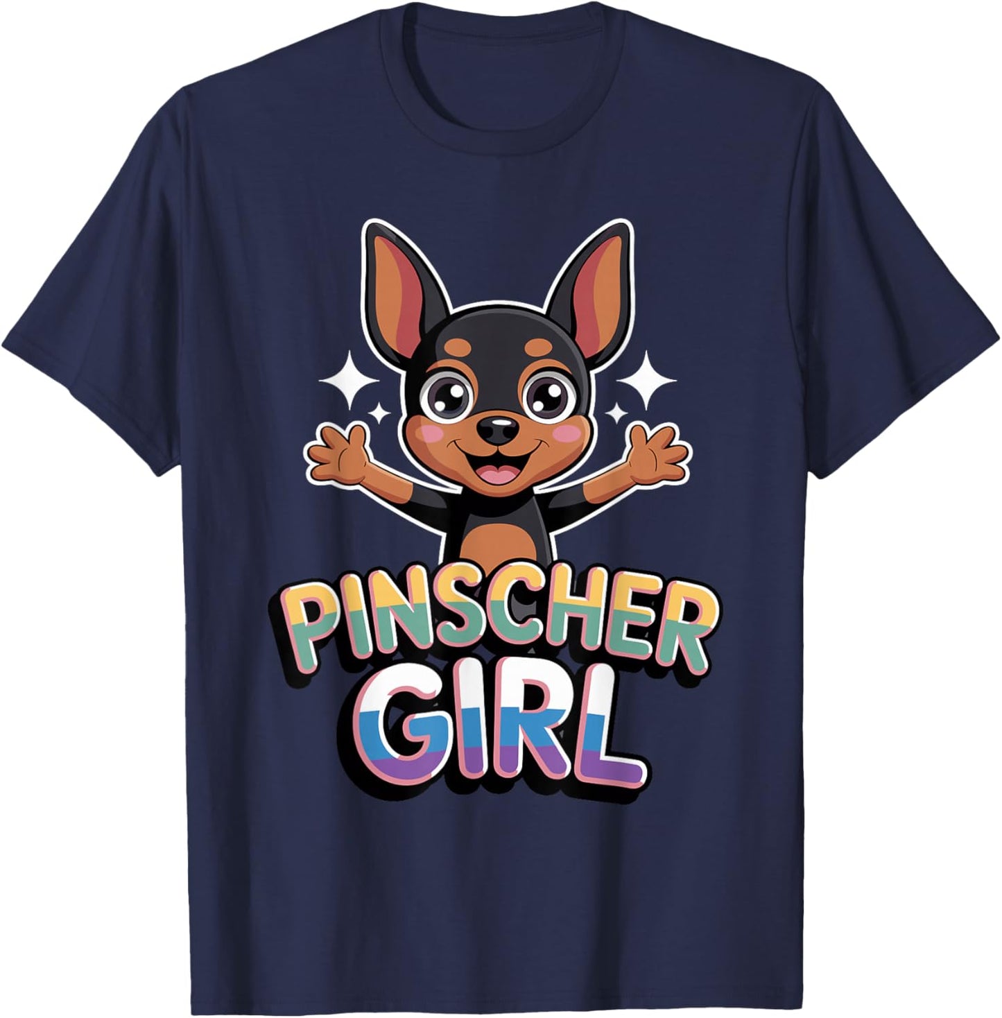 Pinscher Girl Cartoon Min Pin Small Mini Dog Pet Dog Breed T-Shirt - T-Shirt | Navy