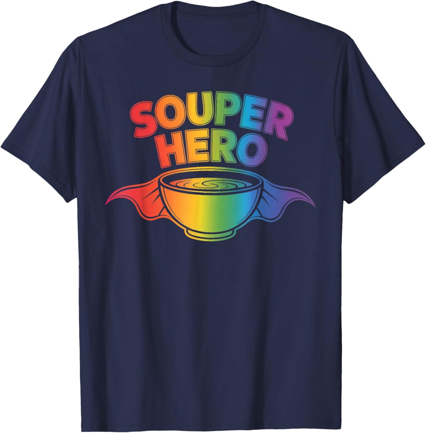 Souper Hero Funny Soup Bowl Cartoon Pun T-Shirt - T-Shirt | Navy