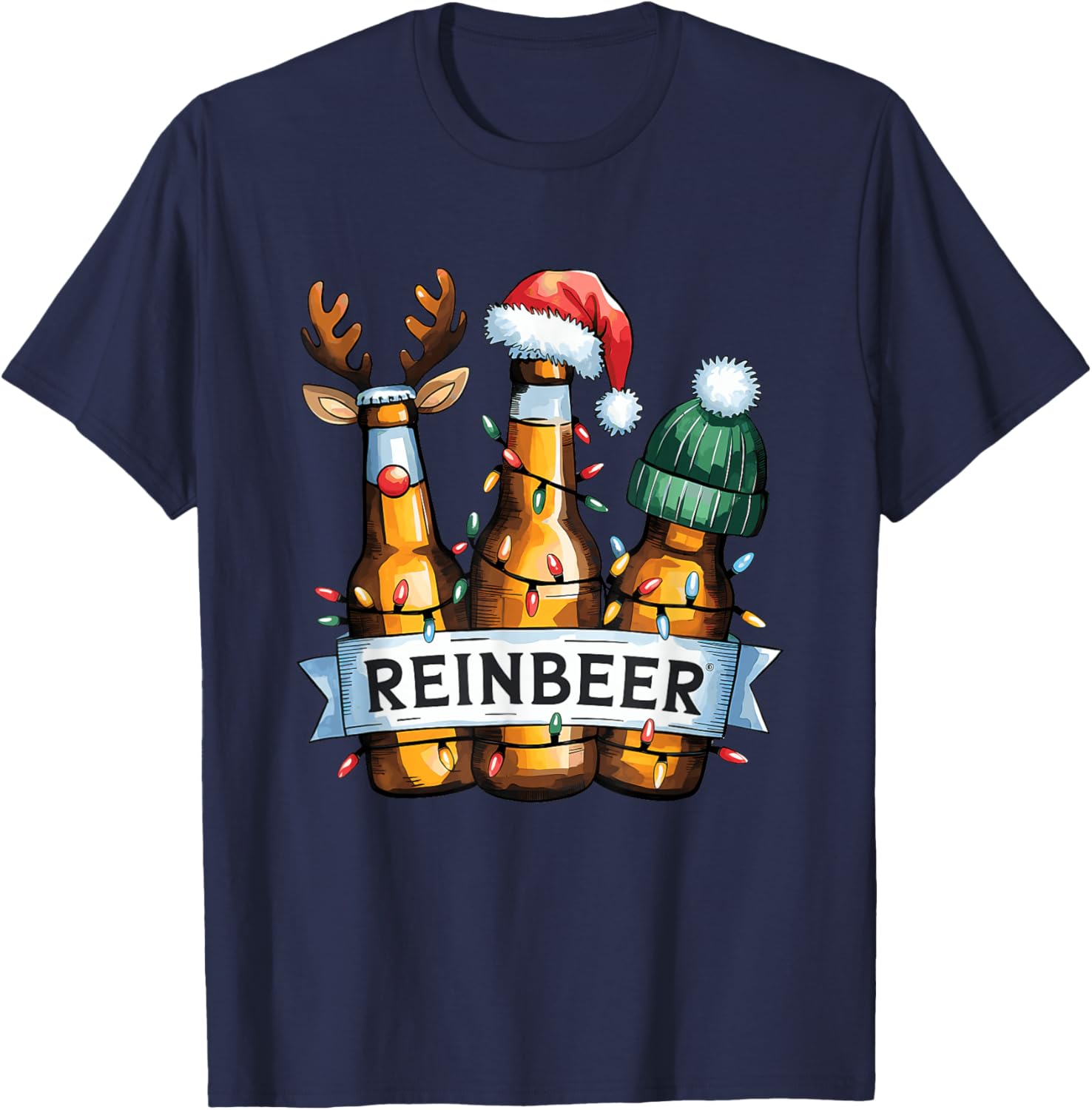 Reinbeer Funny Christmas Beer Bottles T-Shirt - T-Shirt | Navy
