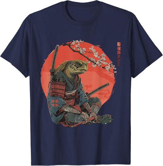 Samurai Turtle Warrior Vintage Japanese Shirt Graphic T-Shirt - T-Shirt | Navy