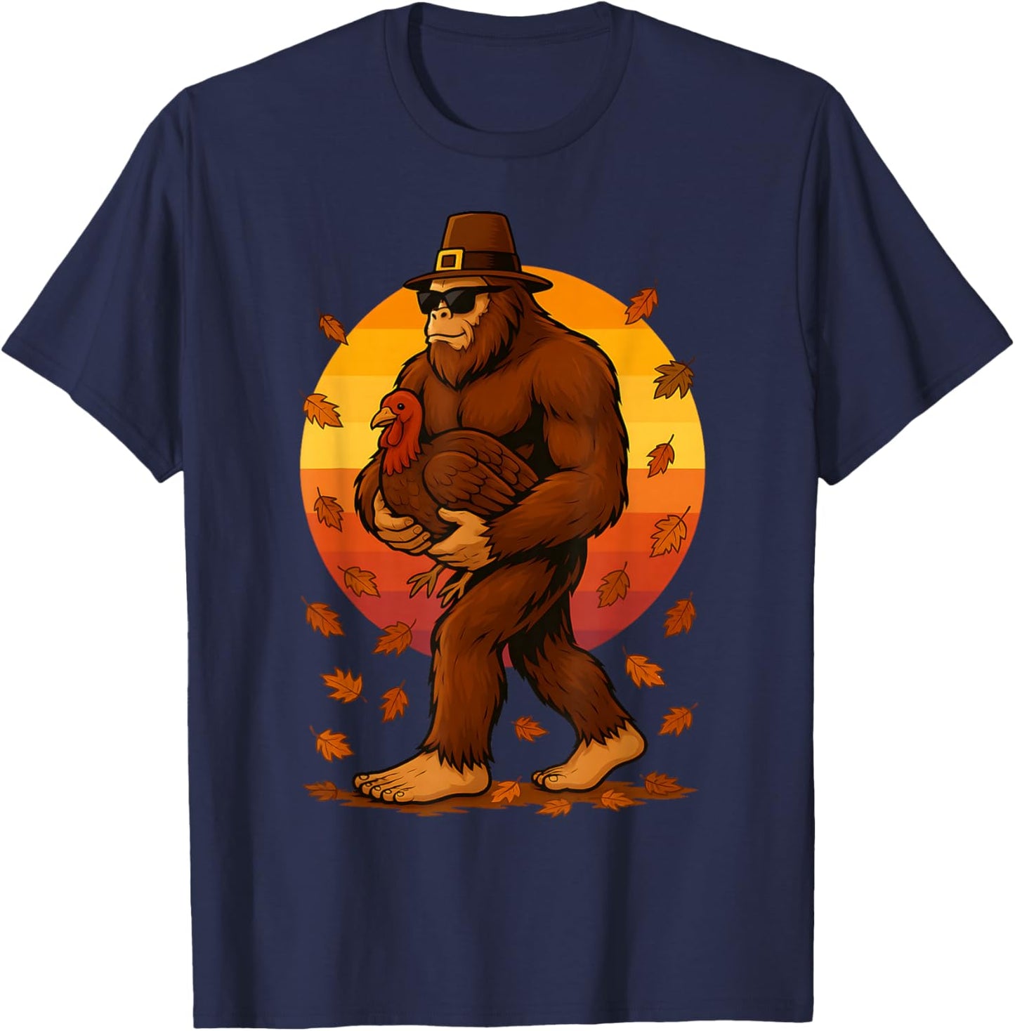 Vintage Bigfoot Pilgrim Turkey Thanksgiving Day Boys Men T-Shirt - T-Shirt | Navy