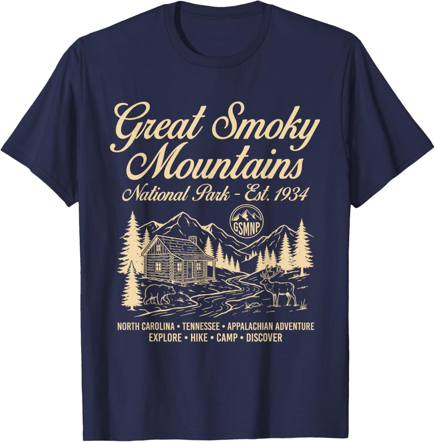 Great Smoky Mountains National Park Vintage Hiking T-Shirt - T-Shirt | Navy