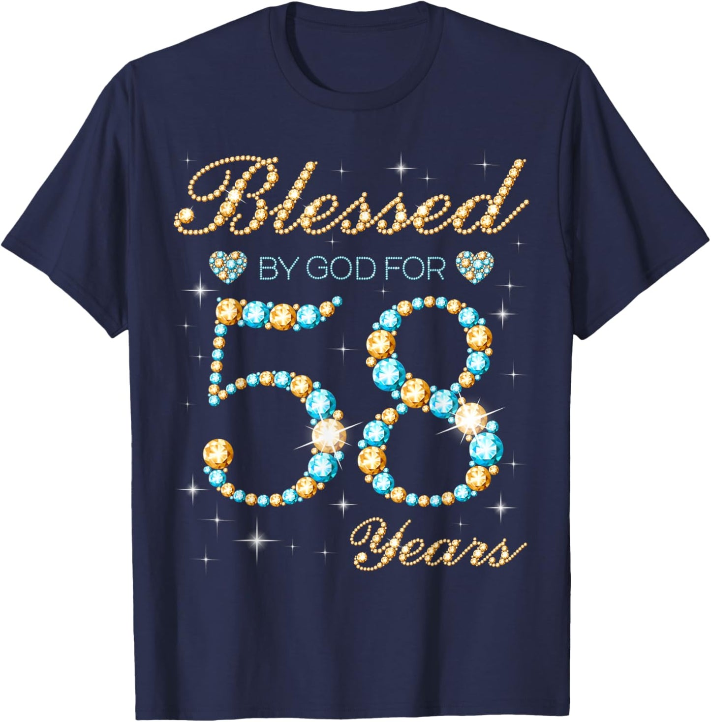 Blessed by God for 58 Years Old 58th Birthday Party Cute T-Shirt - T-Shirt | Navy