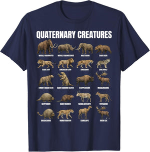 Quaternary Creatures Chart Pleistocene Megafauna Animals T-Shirt - T-Shirt | Navy