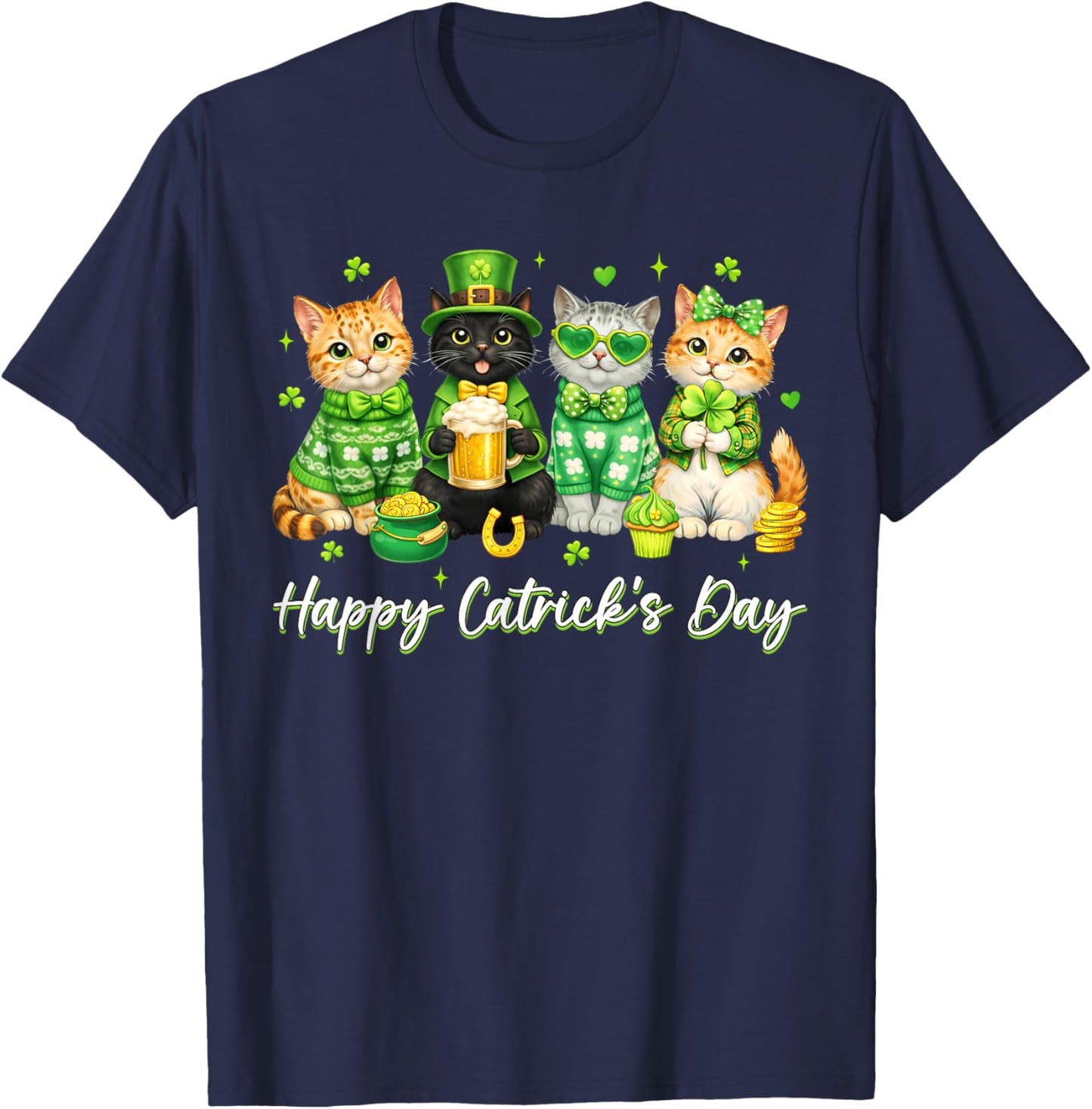 St Patricks Day Funny Catricks Day for Cat Lover Women Girls T-Shirt - T-Shirt | Navy
