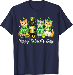 St Patricks Day Funny Catricks Day for Cat Lover Women Girls T-Shirt - T-Shirt | Navy