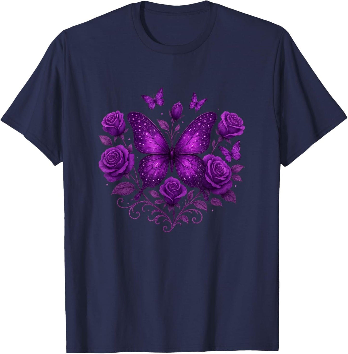 Beautiful Butterfly Purple Rose Butterfly Lovers Women T-Shirt - T-Shirt | Navy