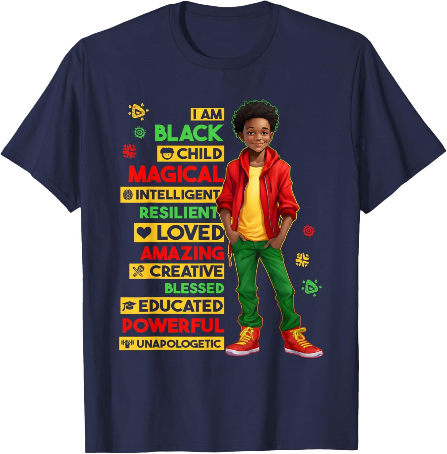 I Am Black Child History Month African American Kids Boys T-Shirt - T-Shirt | Navy