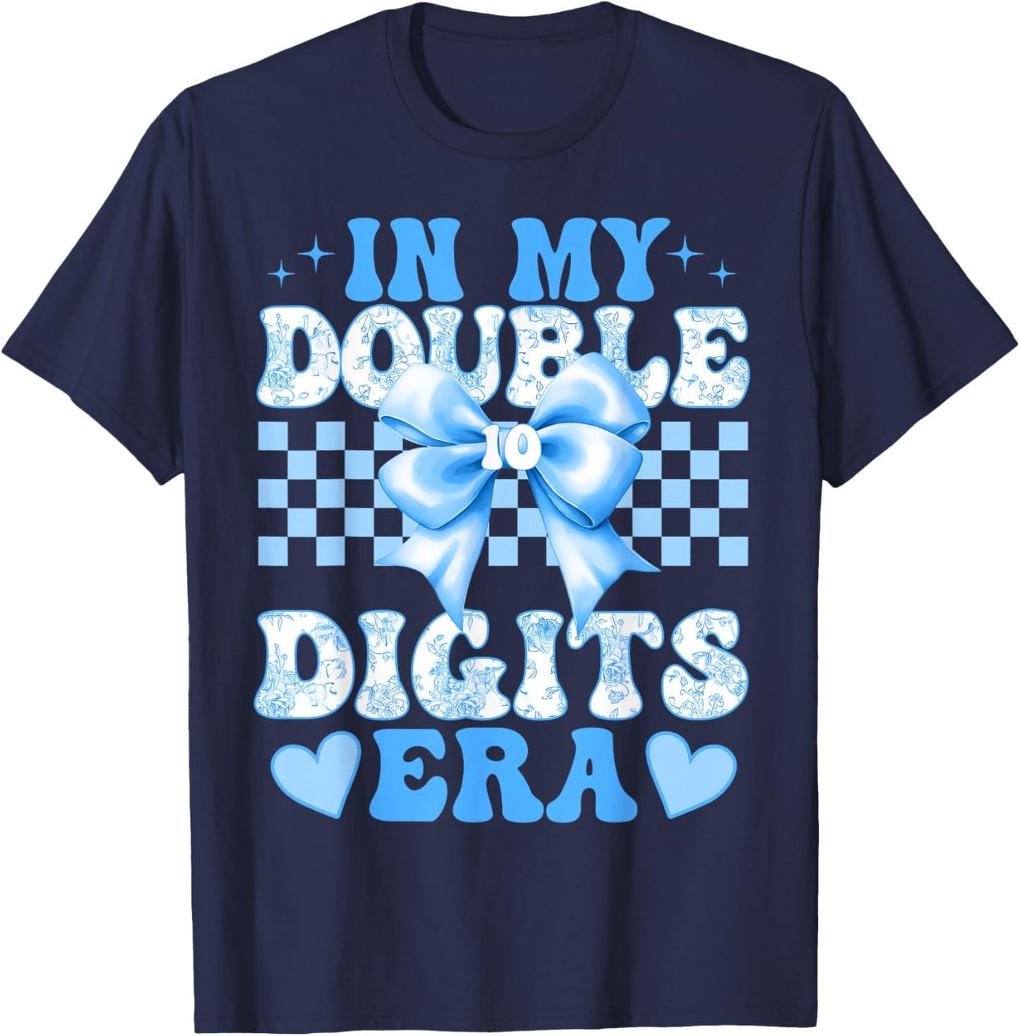 Groovy in My Double Digits Era 10th Birthday Coquette Bow T-Shirt - T-Shirt | Navy