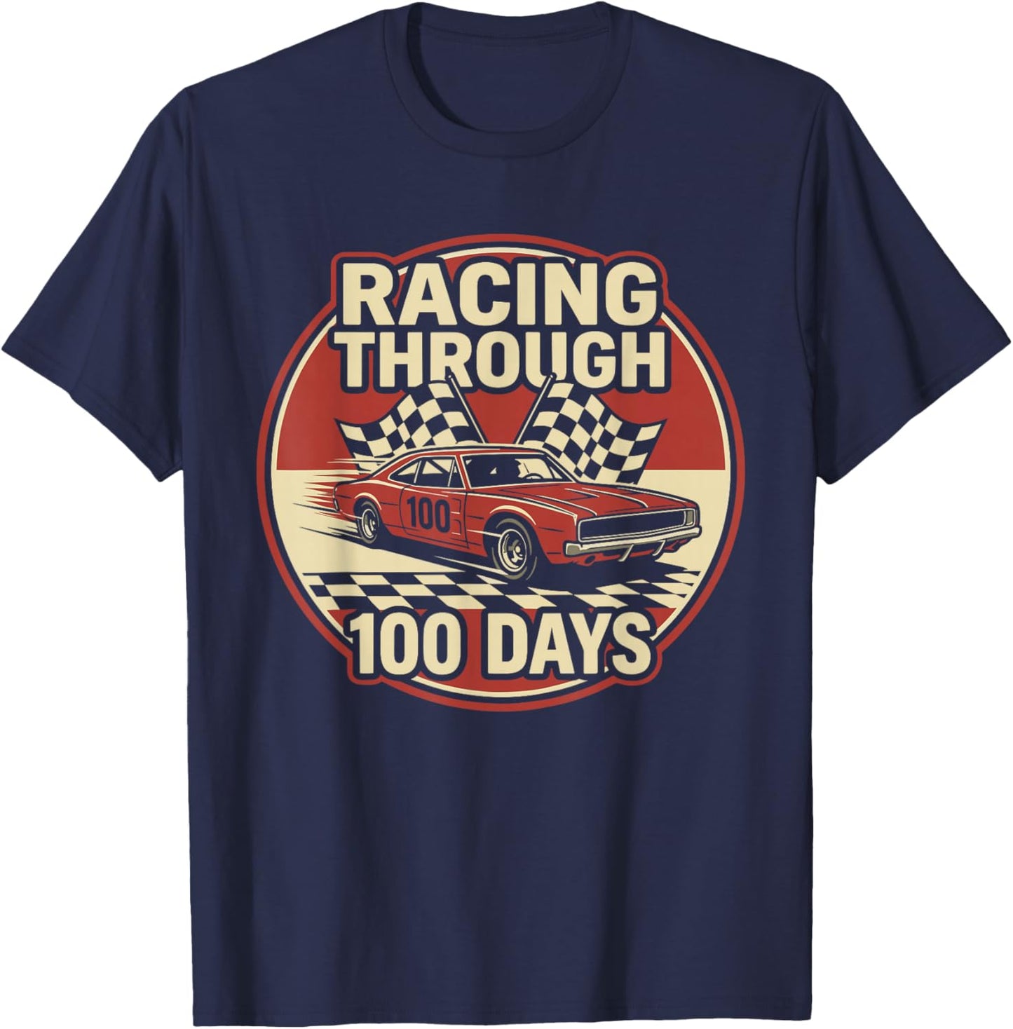 100 Days of School Race Car Racing Happy 100th Day T-Shirt - T-Shirt | Navy