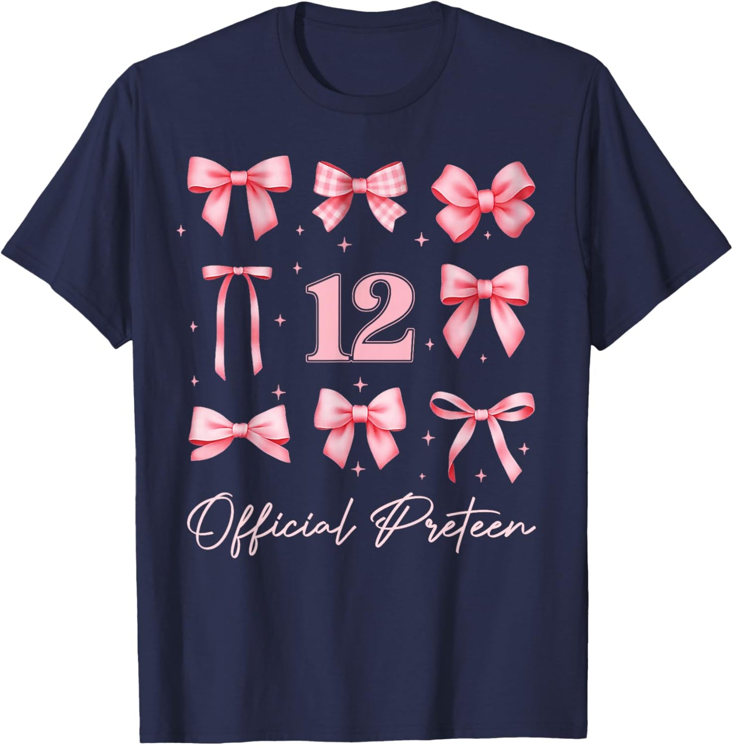 Kids 12th Birthday Girl Coquette Bow Pink Official Preteen T-Shirt - T-Shirt | Navy