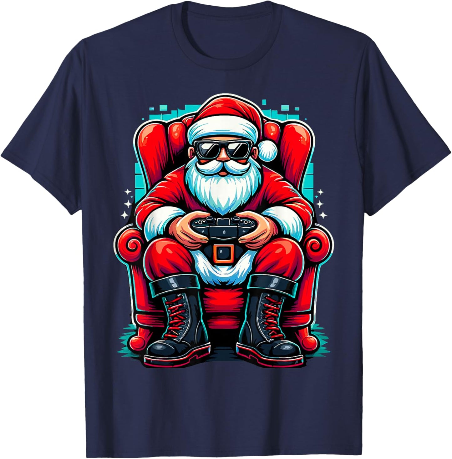 Christmas Gamer Santa Xmas T-Shirt - T-Shirt | Navy
