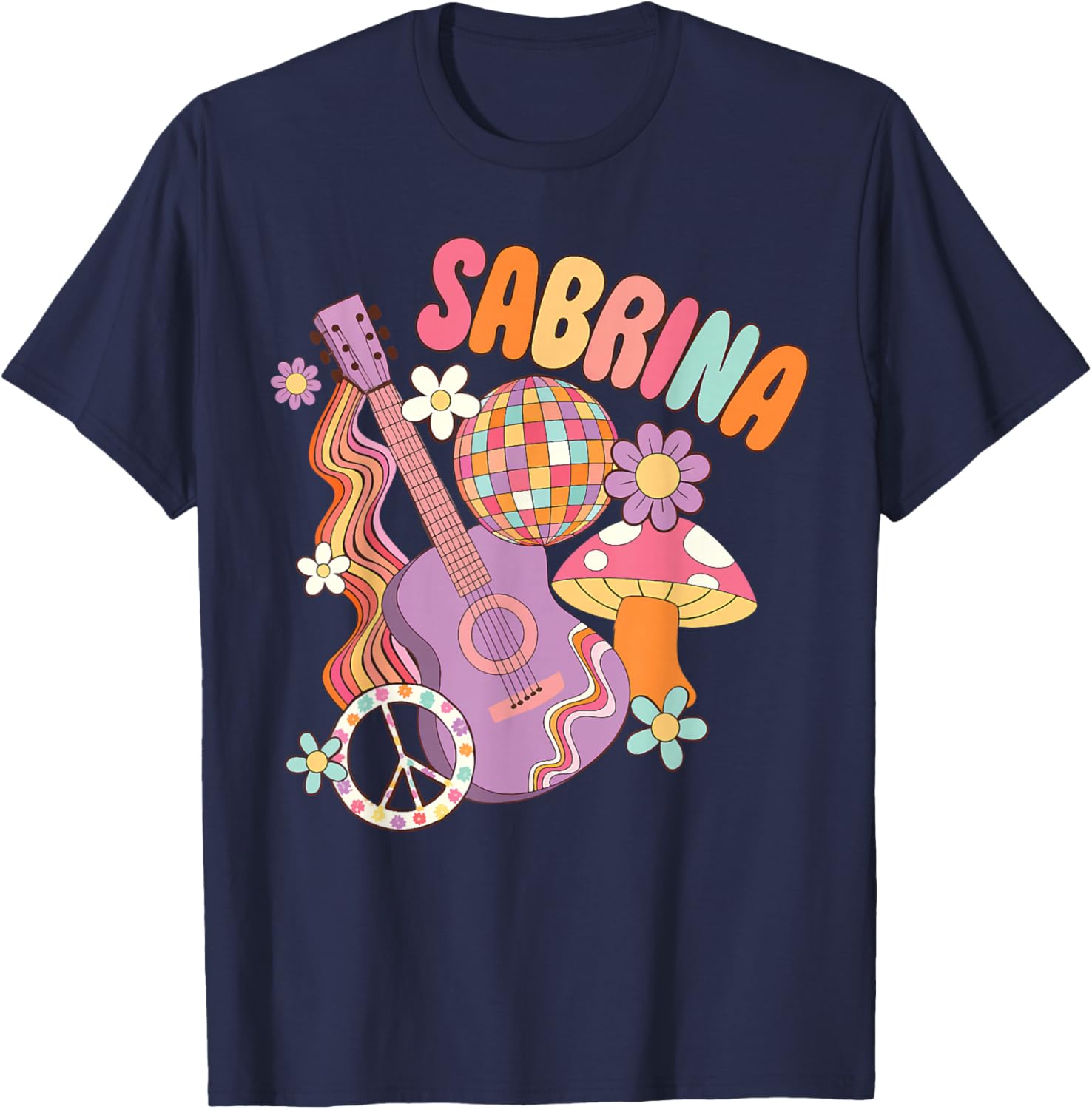 Girl Retro Sabrina First Name Personalized Groovy 80's T-Shirt - T-Shirt | Navy