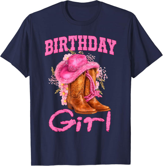 Birthday Cowgirl Western Country Rodeo Boot Hat Bday Girl T-Shirt - T-Shirt | Navy