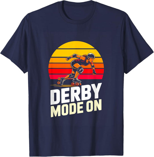 Derby Mode On Roller Derby Skater Retro Sunset T-Shirt - T-Shirt | Navy