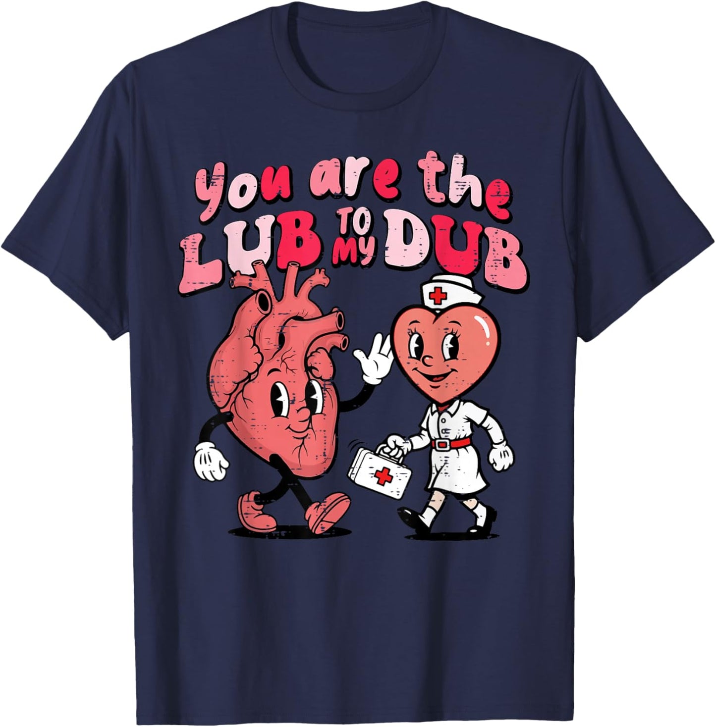 Valentines Day Nurse Lub to My Dub Cardiac Scrub Top Women T-Shirt - T-Shirt | Navy
