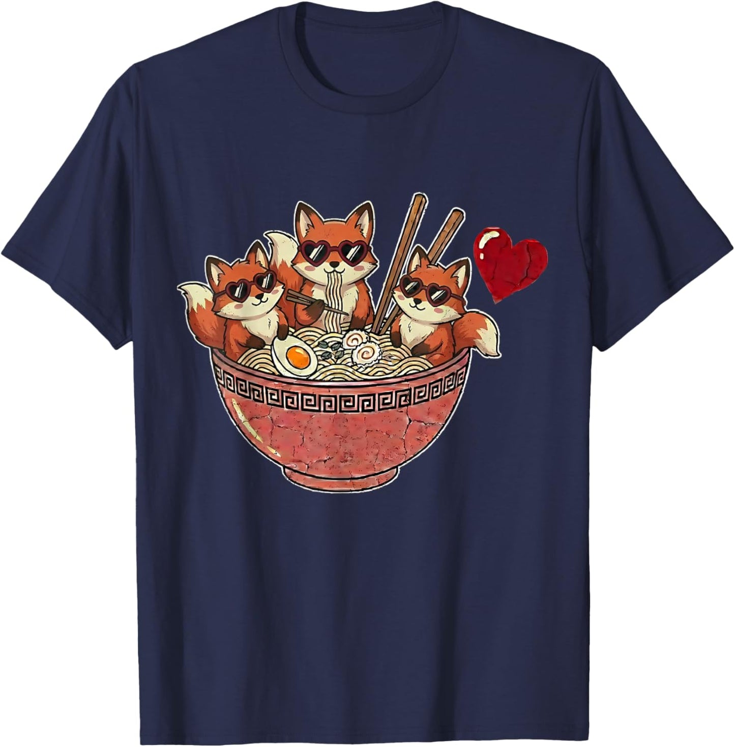 Cute Japanese Fox Ramen Noodles Anime Valentines Day T-Shirt - T-Shirt | Navy