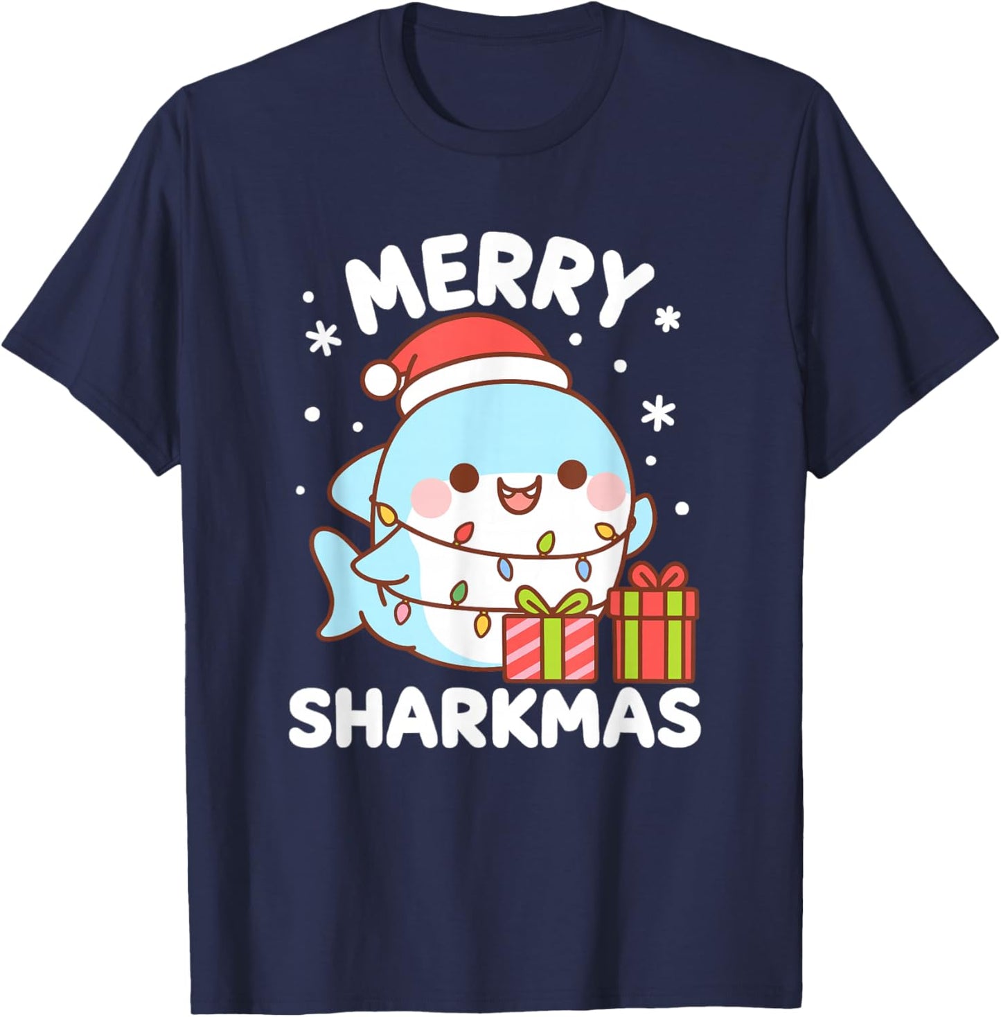 Merry Sharkmas Cute Kawaii Shark Christmas Xmas Holiday T-Shirt - T-Shirt | Navy