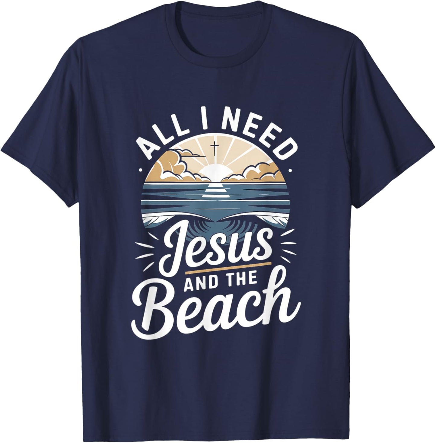 All I Need Jesus and The Beach Funny Christian Sun Vacation T-Shirt - T-Shirt | Navy