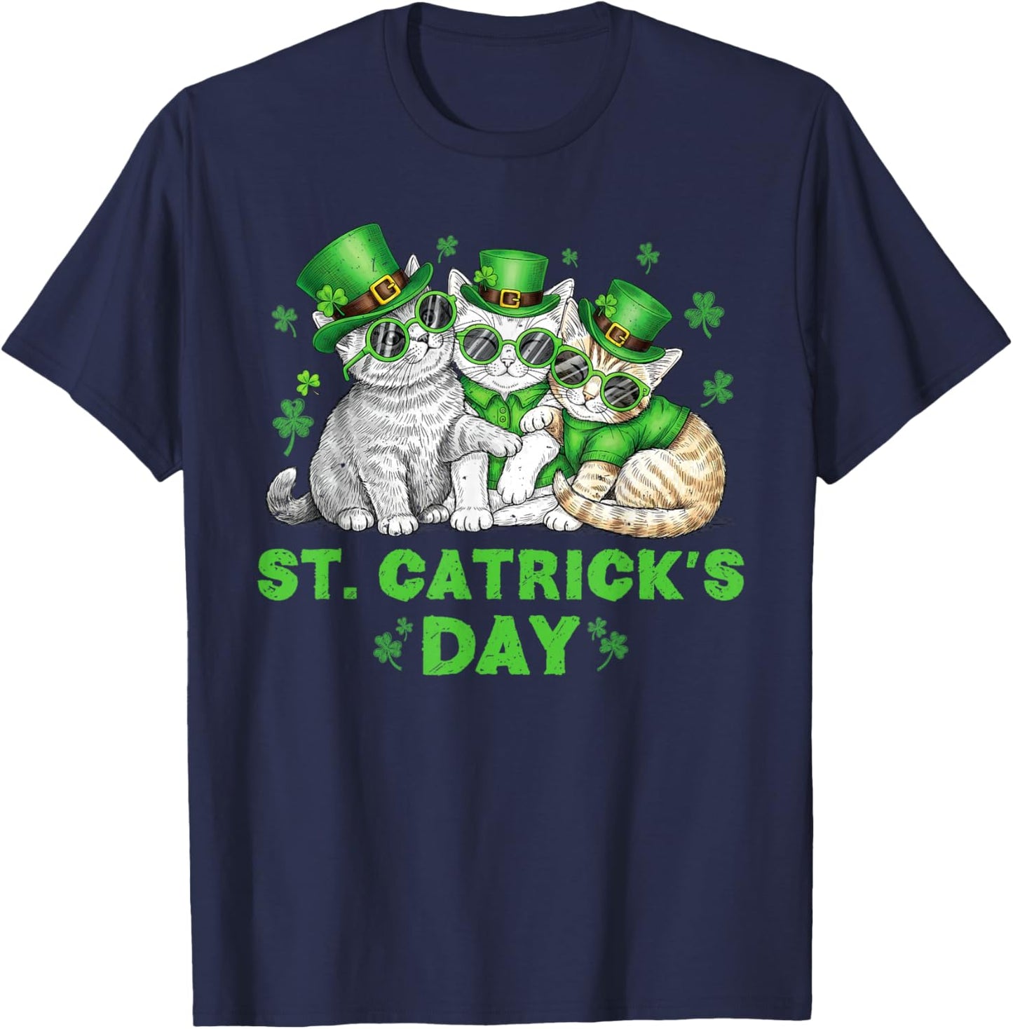 St Catricks Day Funny Cats Irish Party Men Girls T-Shirt - T-Shirt | Navy