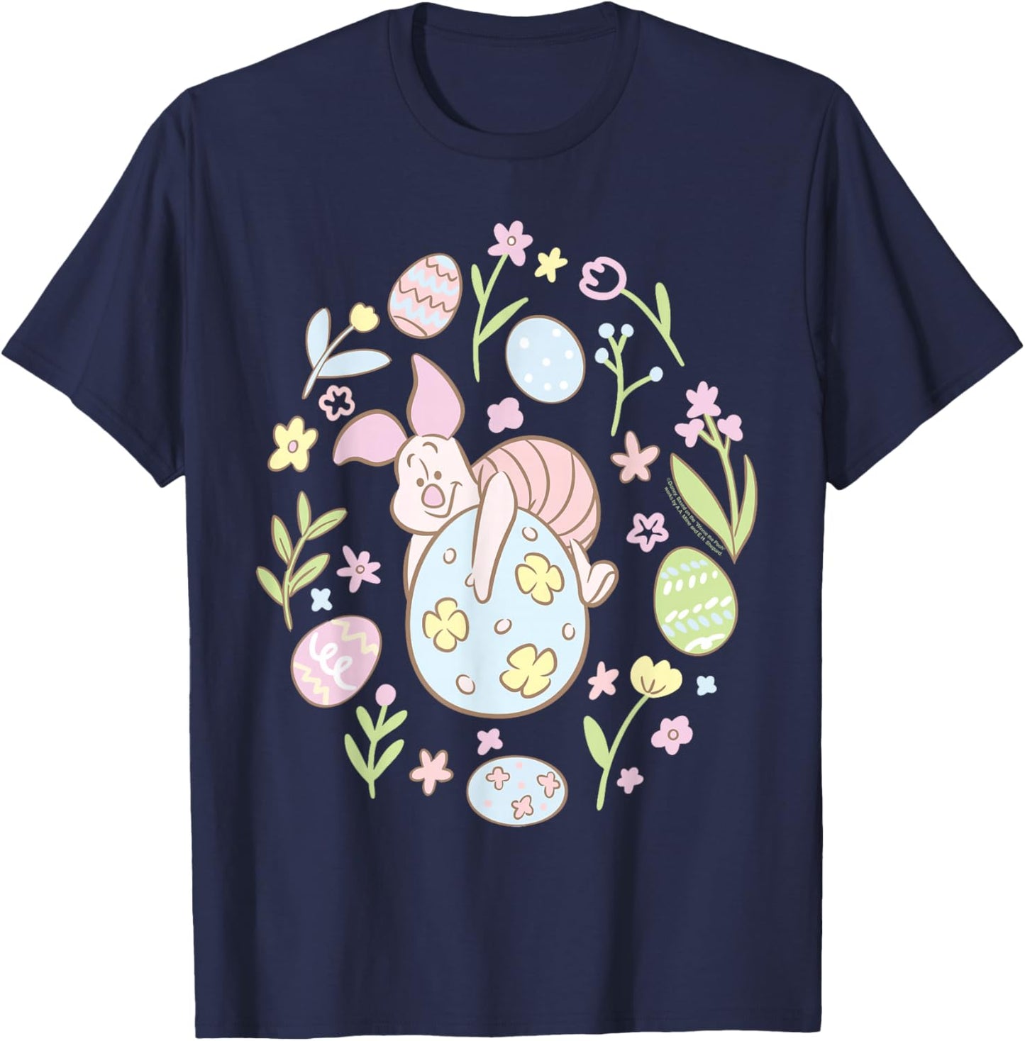 Disney Winnie The Pooh Piglet Easter Egg Pastel Spring Icons T-Shirt - T-Shirt | Navy