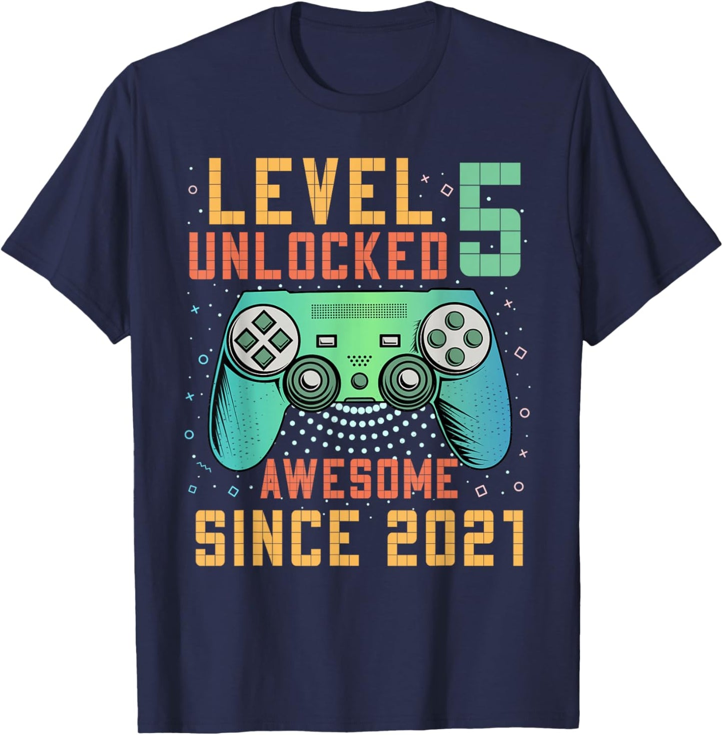 Level 5 Unlocked Awesome Since 2021 5th Birthday Boy T-Shirt - T-Shirt | Navy