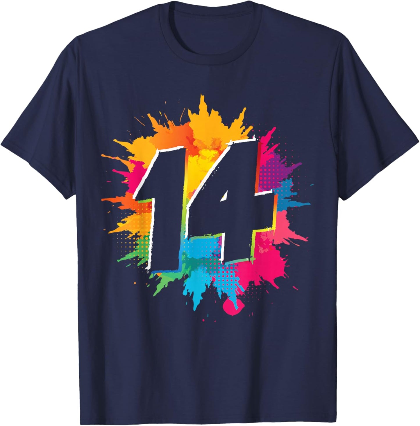 14th Birthday Colorful Paint Splashes 14 Year Old Girls Boys T-Shirt - T-Shirt | Navy