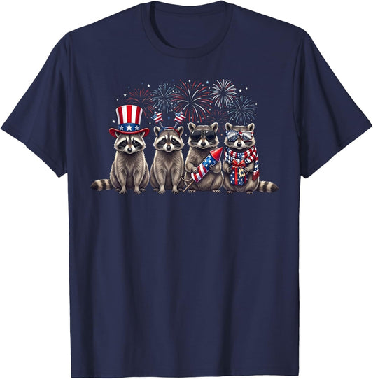 USA Patriotic Cute Raccoon Men Women Kids Funny 4th of July T-Shirt - T-Shirt | Navy