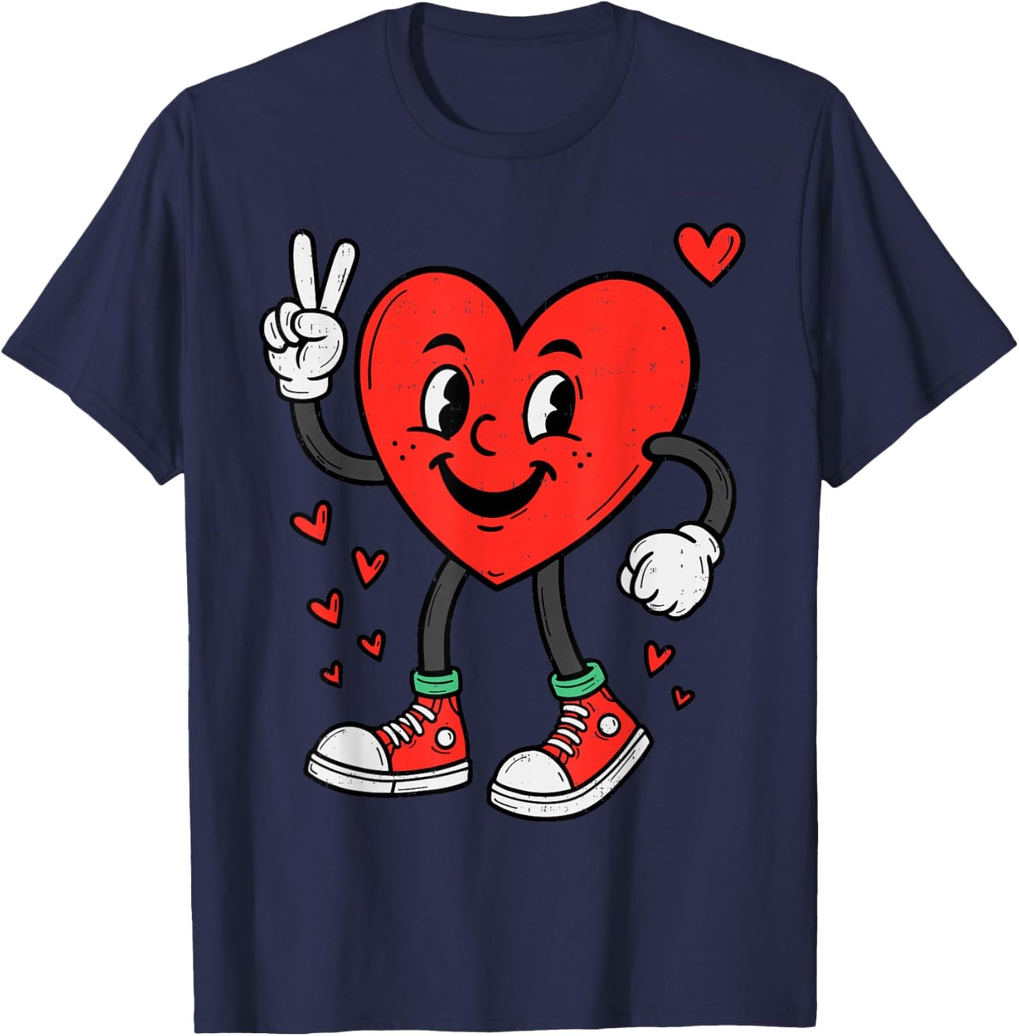 Heart Peace Hand Funny Valentines Day Boys Men Women Kids T-Shirt - T-Shirt | Navy